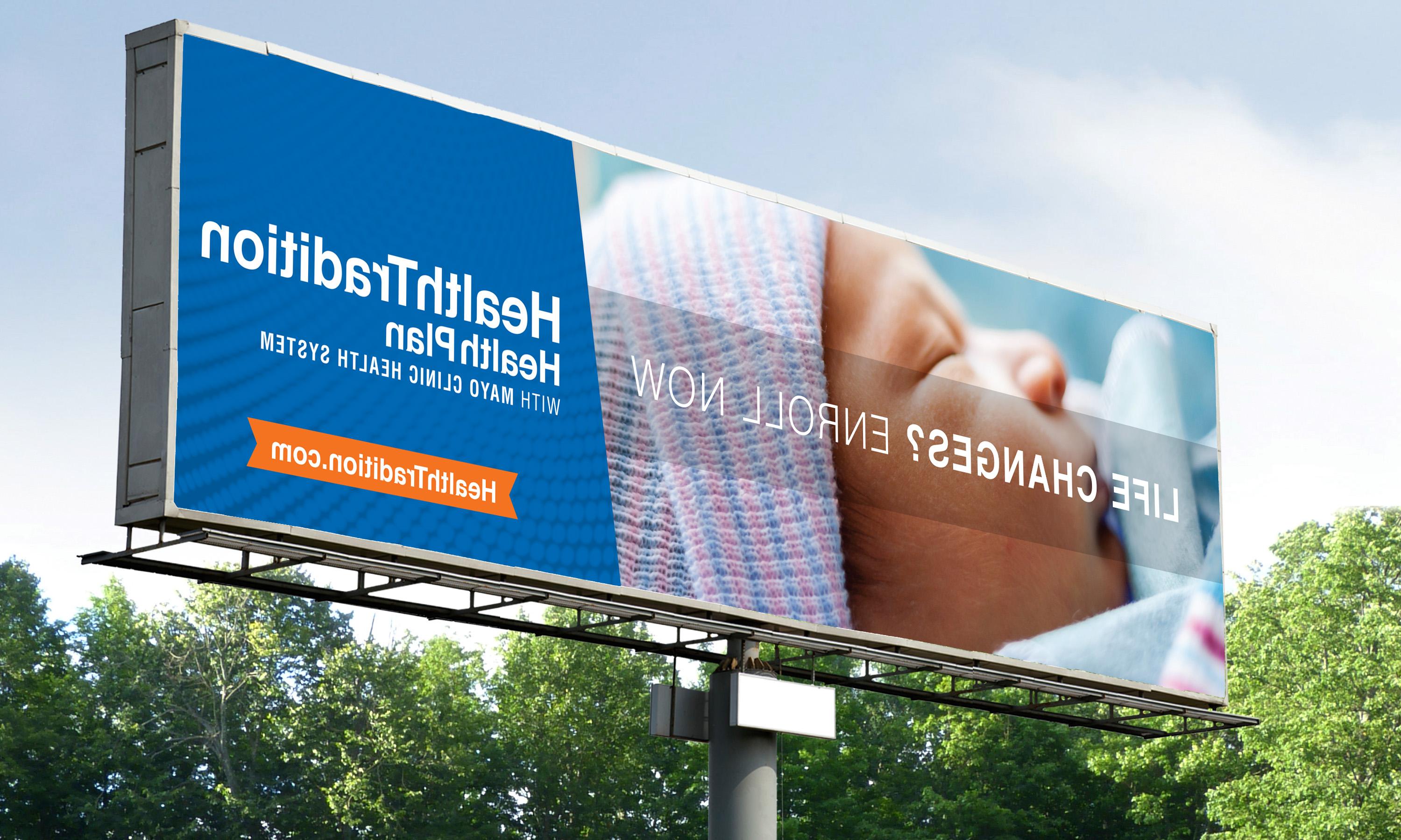 Health insurer billboard that reads life changes enroll now